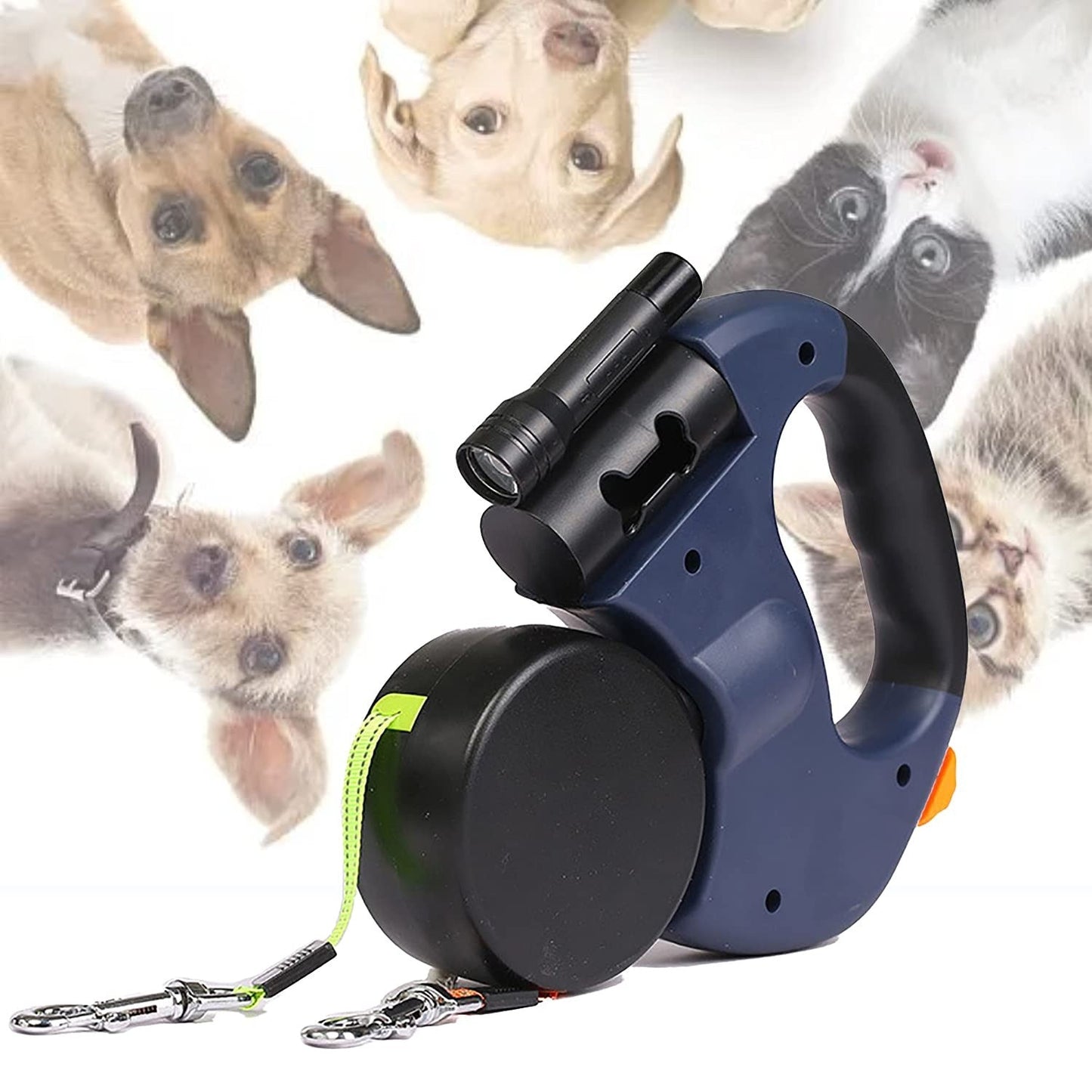 Pettly™ DoubleLeash: LED Licht Dubbele Hoofd Intrekbare Hondenriem
