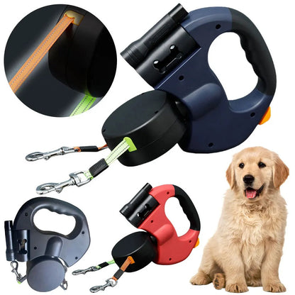 Pettly™ DoubleLeash: LED Licht Dubbele Hoofd Intrekbare Hondenriem